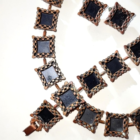 VINTAGE RENOIR "EBONY LACE" COPPER PARURE 3 PC. SET - Picture 3 of 14